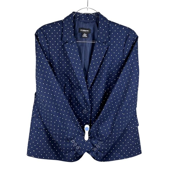 Liz Claiborne Career NWT Womens 14 /L Navy Polka Dot Blazer Skirt Set Power Suit - Picture 3 of 16